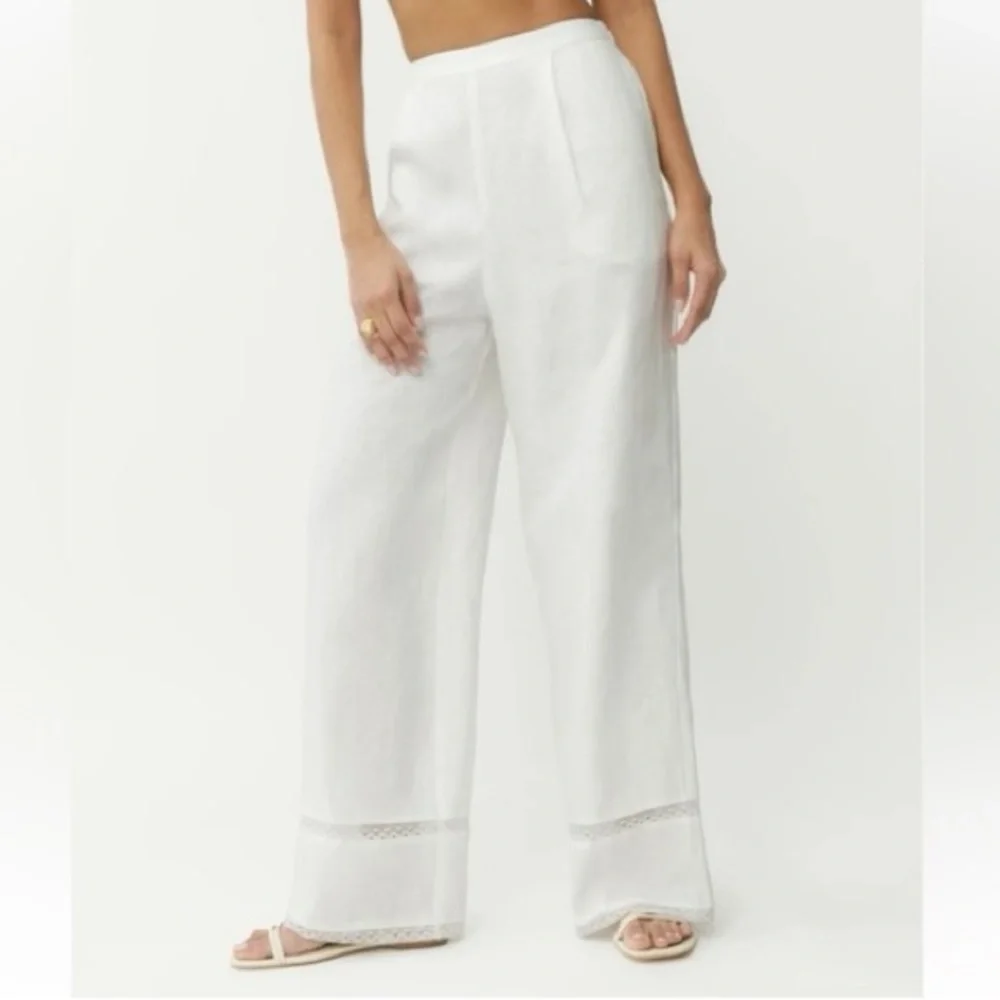 NEW REFORMATION Violet White Linen Lace Wide Leg Pants Trousers